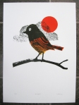 screenprinted poster of a black redstart "Mr.Christo" by Petting Zoo Prints & Collectables